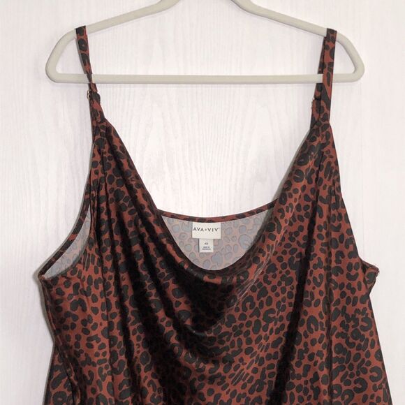 Ava Viv Cami Tank Womens 4X Black Satin Leopard Animal Print Top Adjustable New - Picture 2 of 13